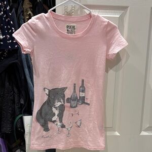 Ruehl No.925 Pink Short Sleeve Graphic Tee with Black French Bulldog Print